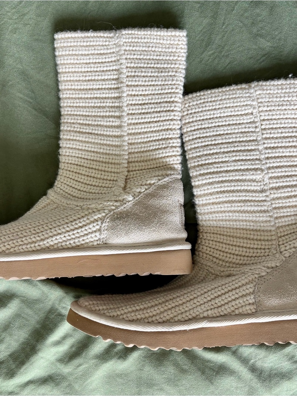 UGG Cream Knit Ankle Booties with Tan Sole